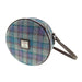 Harris Tweed Bannock Round Bag - Stylish Wool Round Shoulder Bag - Heritage Of Scotland - Blue/Purple Check on Grey (COL098)