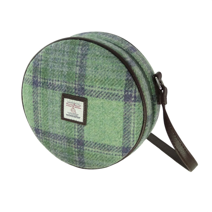 Harris Tweed Bannock Round Bag - Stylish Wool Round Shoulder Bag - Heritage Of Scotland - Faded Green Stewart (COL139)