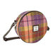 Harris Tweed Bannock Round Bag - Stylish Wool Round Shoulder Bag - Heritage Of Scotland - Peach and Purple Tartan (COL124)