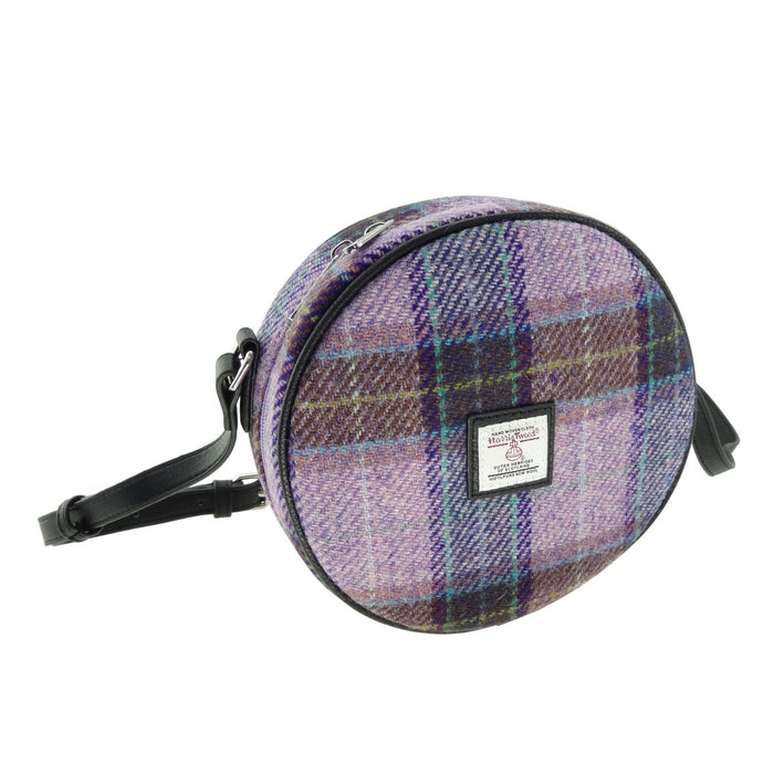 Harris Tweed Bannock Round Bag - Stylish Wool Round Shoulder Bag - Heritage Of Scotland - Pink/Lilac Check (COL034)