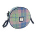 Harris Tweed Bannock Round Bag - Stylish Wool Round Shoulder Bag - Heritage Of Scotland - Soft Blue and Pink Tartan (COL135)
