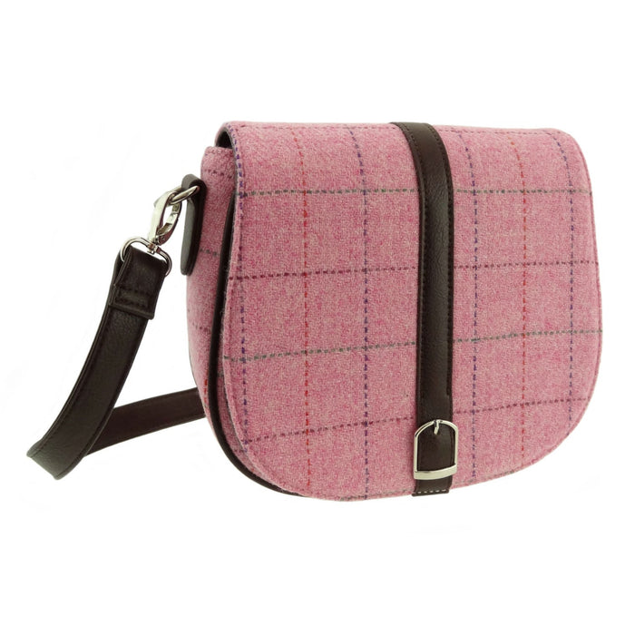 Harris Tweed Beauly Shoulder Bag - Classic Tartan Everyday Bag - Heritage Of Scotland - Bright Pink with Overcheck (COL068)