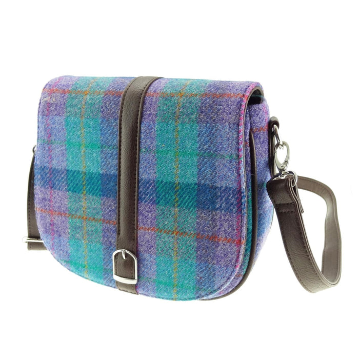 Harris Tweed Beauly Shoulder Bag - Classic Tartan Everyday Bag - Heritage Of Scotland - Green & Purple Tartan (COL079)