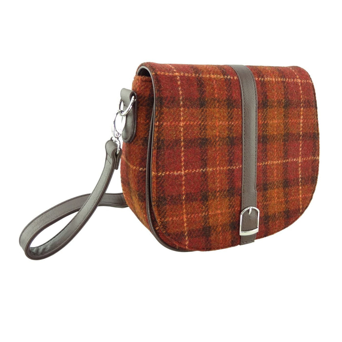 Harris Tweed Beauly Shoulder Bag - Classic Tartan Everyday Bag - Heritage Of Scotland - Rust with Orange Overcheck (COL117)