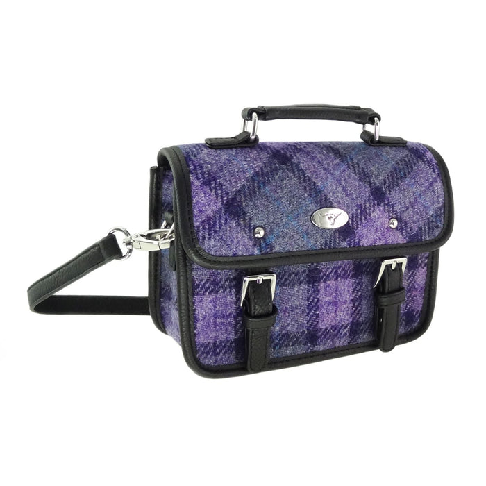 Harris Tweed Bervie Mini Satchel - Compact Tartan Satchel Bag - Heritage Of Scotland - Bold Purple Check (COL089)