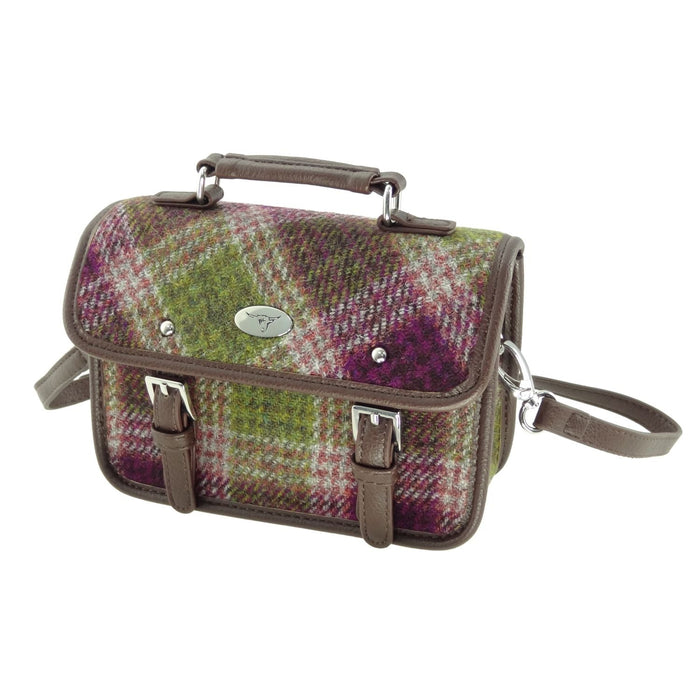 Harris Tweed Bervie Mini Satchel - Compact Tartan Satchel Bag - Heritage Of Scotland - Heather Check (COL125)