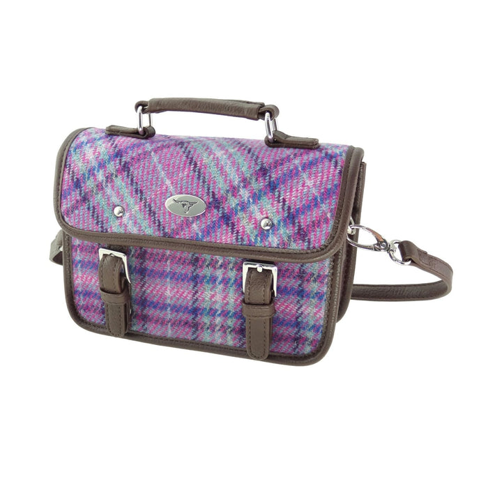 Harris Tweed Bervie Mini Satchel - Compact Tartan Satchel Bag - Heritage Of Scotland - Purple & Mint Check (COL146)