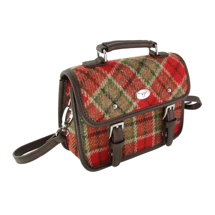 Harris Tweed Bervie Mini Satchel - Compact Tartan Satchel Bag - Heritage Of Scotland - Red & Green Tartan (COL141)