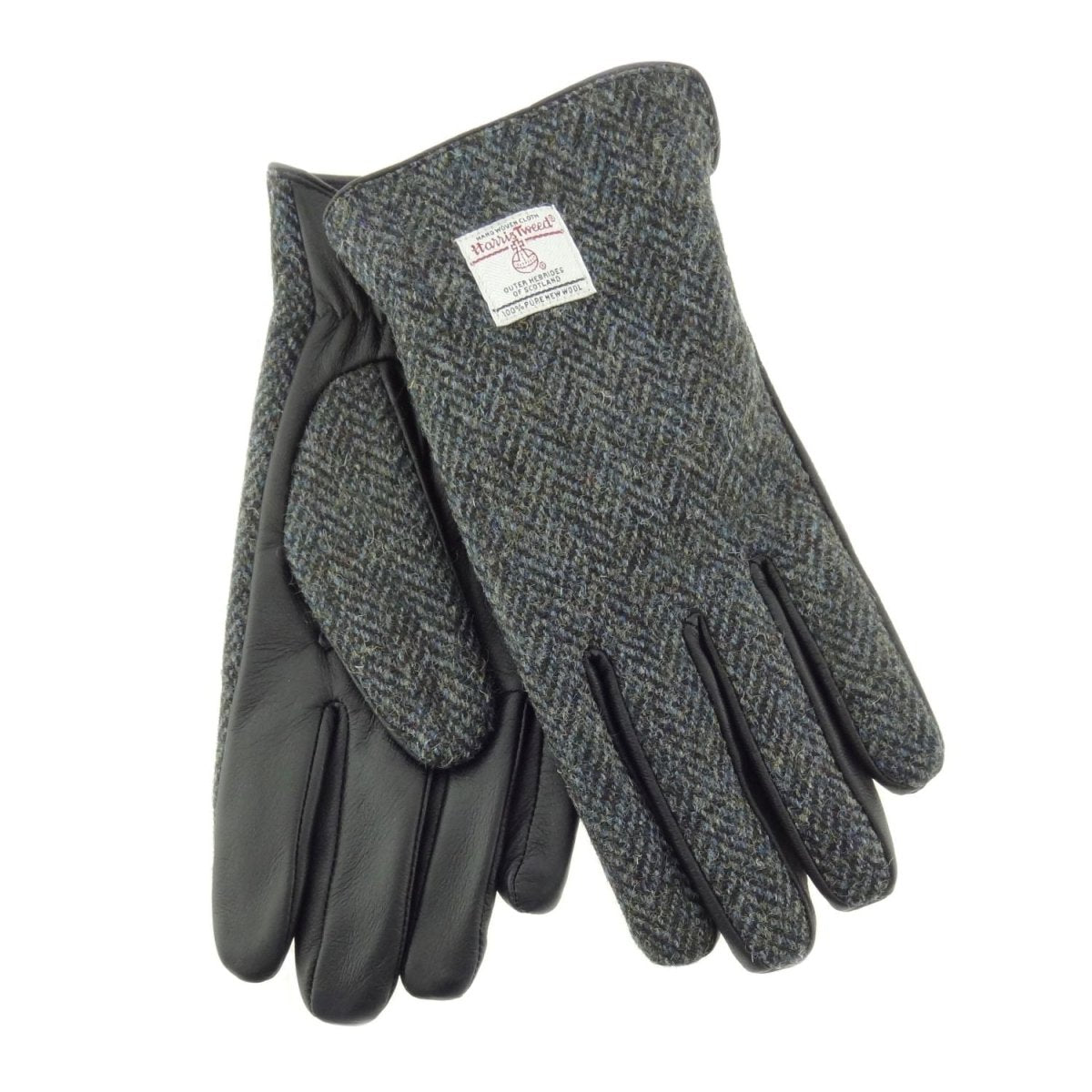 Harris Tweed & Black Leather Men’s Gloves – Luxury Boxed Gift in Charcoal Herringbone (COL001) - Heritage Of Scotland - L