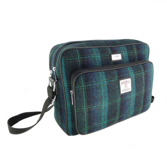 Harris Tweed Bowmont Messenger Bag - Large Laptop Bag - Made in the UK - Heritage Of Scotland - Blue with Turquoise Overcheck (COL119)