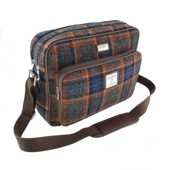 Harris Tweed Bowmont Messenger Bag - Large Laptop Bag - Made in the UK - Heritage Of Scotland - Rust Overcheck (COL127)