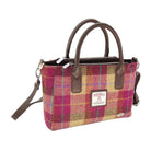 Harris Tweed Brora Small Tote - Compact Wool Tote Bag - Burgundy & Sand Tartan (COL159) - Heritage Of Scotland -