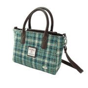 Harris Tweed Brora Small Tote - Compact Wool Tote Bag - Heritage Of Scotland - Duck Egg and Cream Check (COL121)