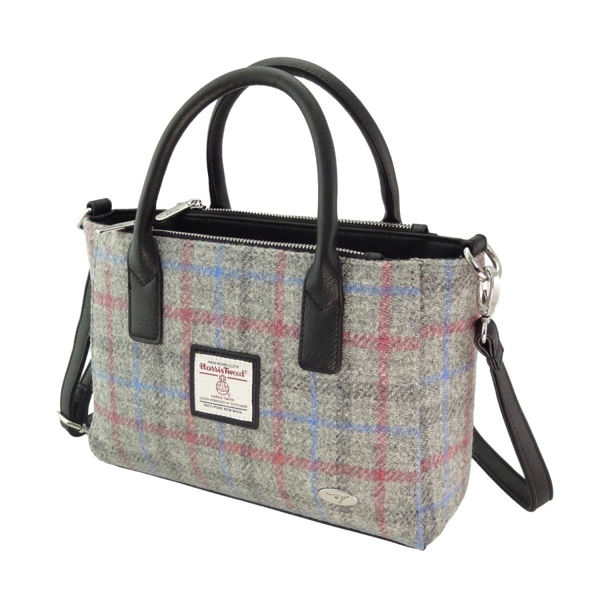 Harris Tweed Brora Small Tote - Compact Wool Tote Bag - Light Grey Check (COL069) - Heritage Of Scotland -