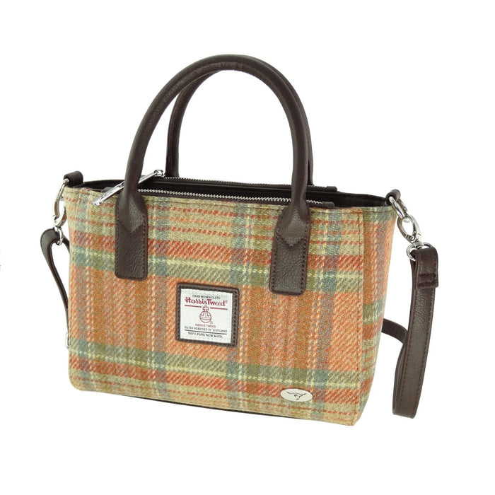Harris Tweed Brora Small Tote - Compact Wool Tote Bag - Heritage Of Scotland - Pale Orange Stewart Tartan (COL148)