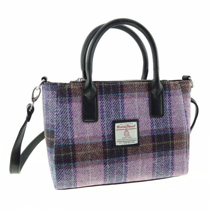 Harris Tweed Brora Small Tote - Compact Wool Tote Bag - Heritage Of Scotland - Pink/Lilac Check (COL034)