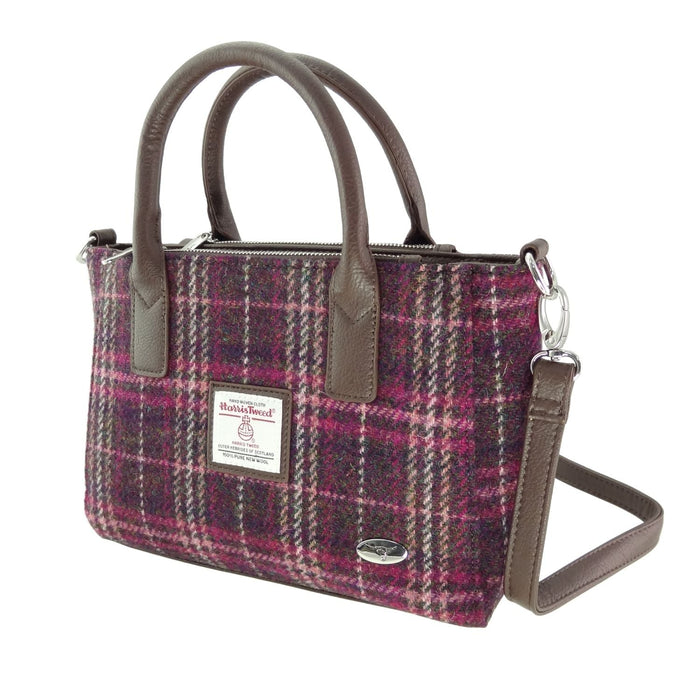 Harris Tweed Brora Small Tote - Compact Wool Tote Bag - Heritage Of Scotland - Purple Check (COL131)