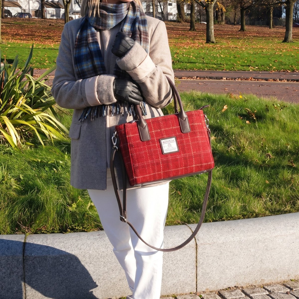 Harris Tweed Brora Small Tote - Compact Wool Tote Bag - Purple Check (COL131) - Heritage Of Scotland -