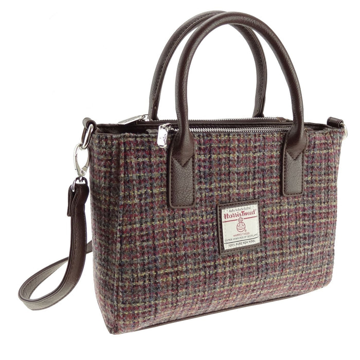 Harris Tweed Brora Small Tote - Compact Wool Tote Bag - Heritage Of Scotland - Purple Multi Colour Weave (COL025)