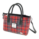 Harris Tweed Brora Small Tote - Compact Wool Tote Bag - Red & Grey Tartan (COL158) - Heritage Of Scotland -