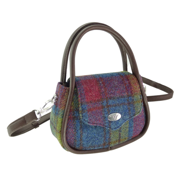 Harris Tweed Buchan Round Mini Handbag - Small Wool Handbag Made in UK - Heritage Of Scotland - Multi Colour Tartan (COL046)