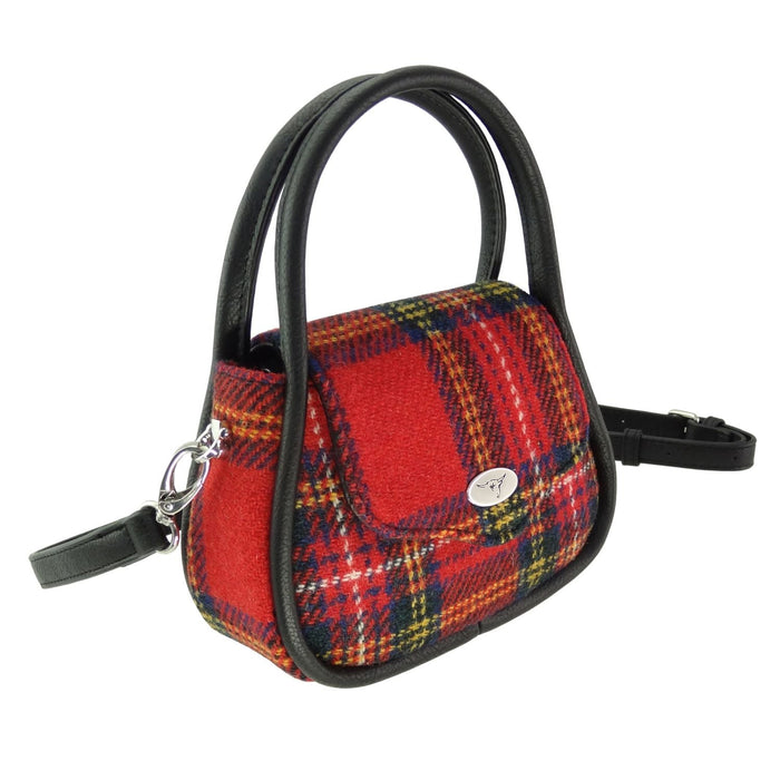 Harris Tweed Buchan Round Mini Handbag - Small Wool Handbag Made in UK - Heritage Of Scotland - Royal Stewart (COL024)