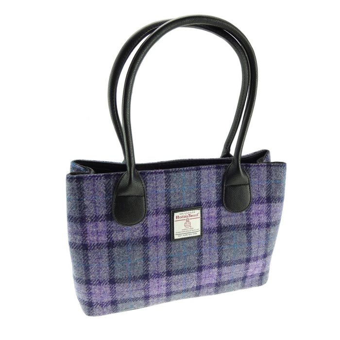 Harris Tweed Cassley Classic Handbag - Elegant Tartan Shoulder Bag - Heritage Of Scotland - Bold Purple Check (COL089)