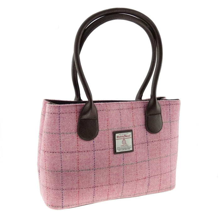 Harris Tweed Cassley Classic Handbag - Elegant Tartan Shoulder Bag - Heritage Of Scotland - Bright Pink with Overcheck (COL068)