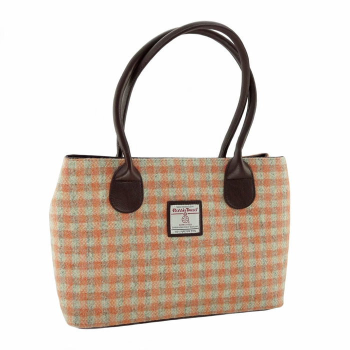 Harris Tweed Cassley Classic Handbag - Elegant Tartan Shoulder Bag - Heritage Of Scotland - Coral Gingham (COL105)