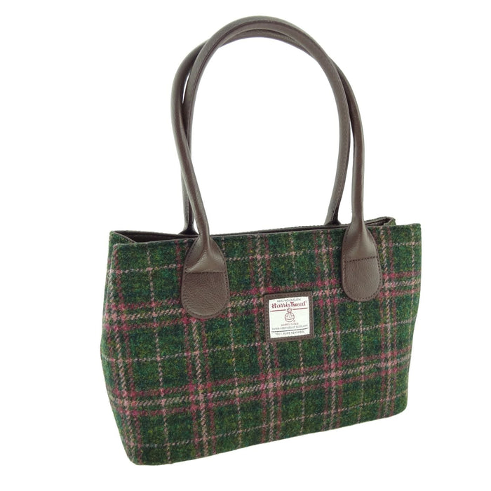 Harris Tweed Cassley Classic Handbag - Elegant Tartan Shoulder Bag - Heritage Of Scotland - Dark Green and Plum Check (COL107)