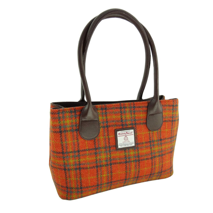 Harris Tweed Cassley Classic Handbag - Elegant Tartan Shoulder Bag - Heritage Of Scotland - Deep Orange Check (COL108)