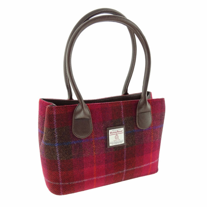 Harris Tweed Cassley Classic Handbag - Elegant Tartan Shoulder Bag - Heritage Of Scotland - Deep Pink Tartan (COL052)