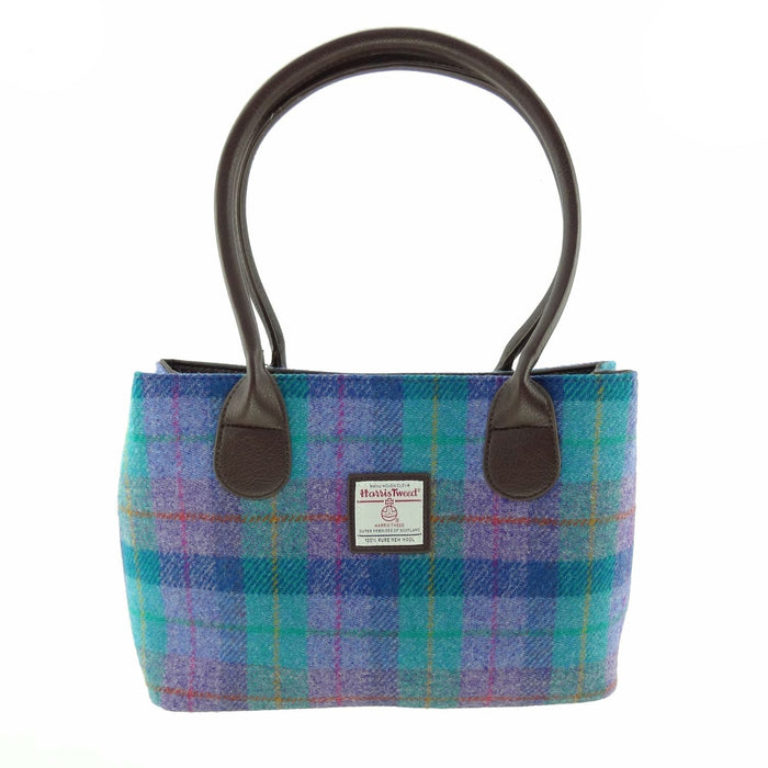 Harris Tweed Cassley Classic Handbag - Elegant Tartan Shoulder Bag - Heritage Of Scotland - Green & Purple Tartan (COL079)