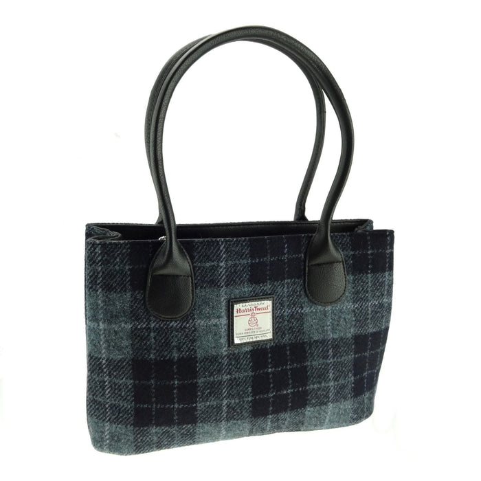 Harris Tweed Cassley Classic Handbag - Elegant Tartan Shoulder Bag - Heritage Of Scotland - Grey/Black Tartan (COL095)