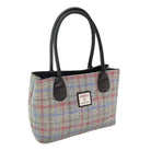 Harris Tweed Cassley Classic Handbag - Elegant Tartan Shoulder Bag - Light Grey Check (COL069) - Heritage Of Scotland -