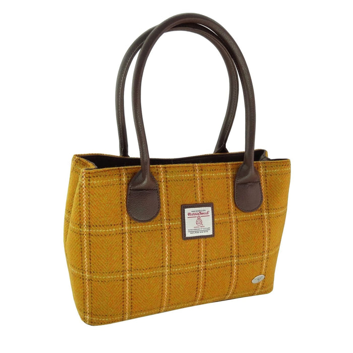 Harris Tweed Cassley Classic Handbag - Elegant Tartan Shoulder Bag - Heritage Of Scotland - Mustard with Overcheck (COL130)