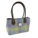 Harris Tweed Cassley Classic Handbag - Elegant Tartan Shoulder Bag - Heritage Of Scotland - Muted Lilac with Lime Green Tartan (COL112)