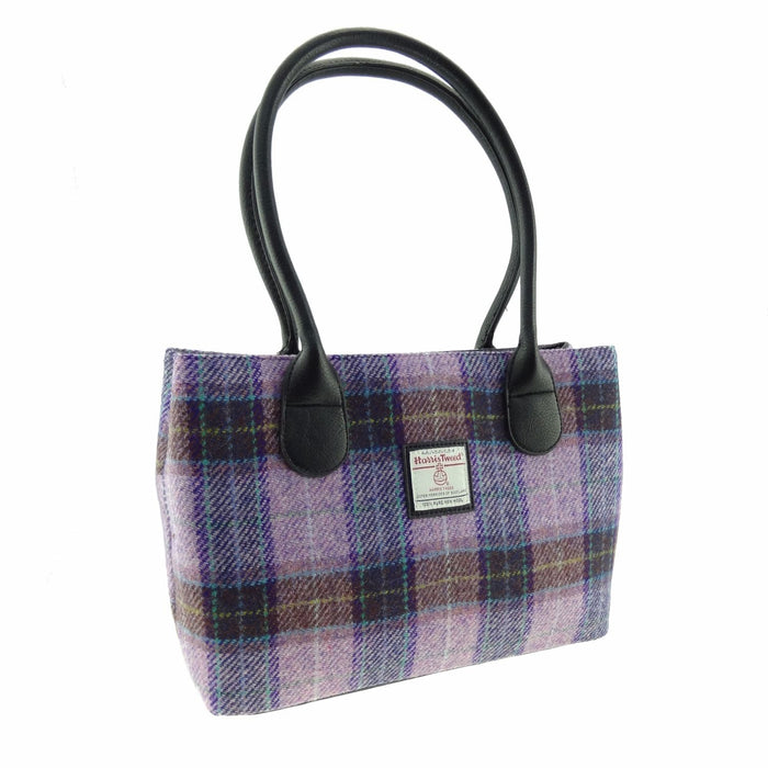 Harris Tweed Cassley Classic Handbag - Elegant Tartan Shoulder Bag - Heritage Of Scotland - Pink with Lilac Check (COL034)