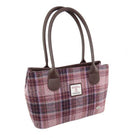 Harris Tweed Cassley Classic Handbag - Elegant Tartan Shoulder Bag - Pink/Burgundy Check (COL154) - Heritage Of Scotland -