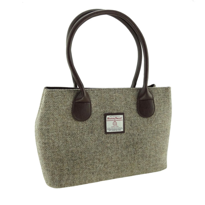 Harris Tweed Cassley Classic Handbag - Elegant Tartan Shoulder Bag - Heritage Of Scotland - Plain Oatmeal (COL106)