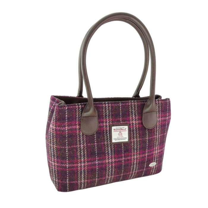 Harris Tweed Cassley Classic Handbag - Elegant Tartan Shoulder Bag - Heritage Of Scotland - Purple Check (COL131)