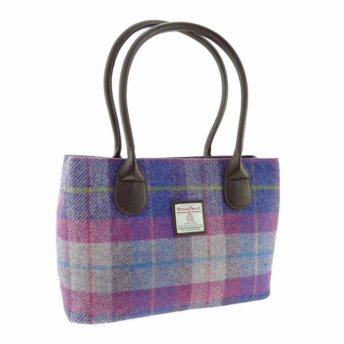Harris Tweed Cassley Classic Handbag - Elegant Tartan Shoulder Bag - Heritage Of Scotland - Purple/Pink Tartan (COL047)