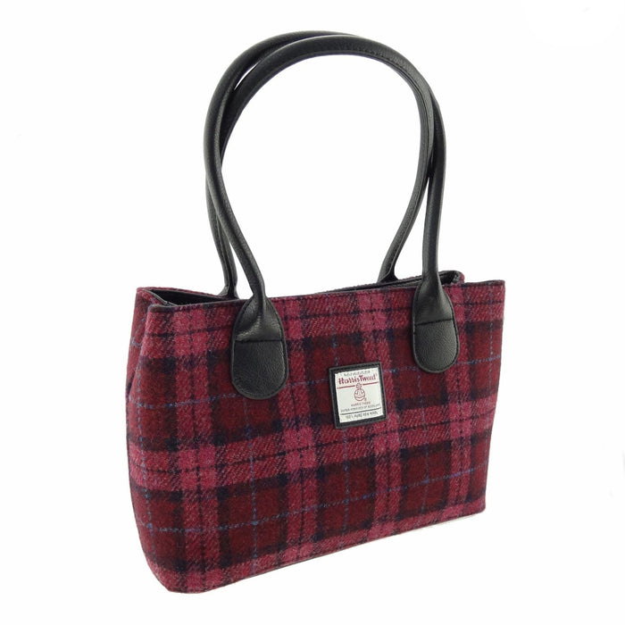 Harris Tweed Cassley Classic Handbag - Elegant Tartan Shoulder Bag - Heritage Of Scotland - Raspberry Check (COL090)
