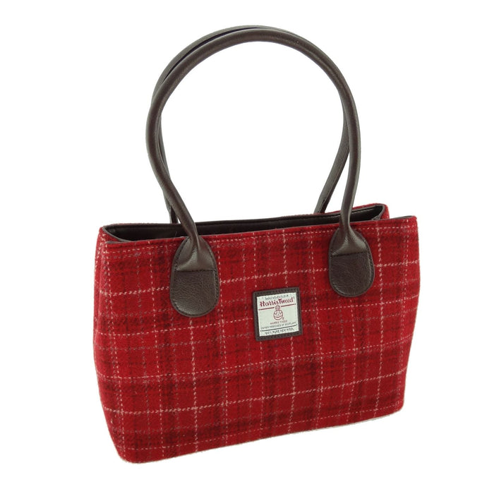 Harris Tweed Cassley Classic Handbag - Elegant Tartan Shoulder Bag - Heritage Of Scotland - Red Check (COL102)
