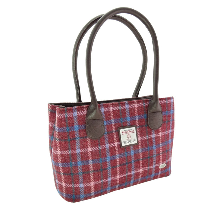 Harris Tweed Cassley Classic Handbag - Elegant Tartan Shoulder Bag - Heritage Of Scotland - Rust Red with Green, White & Blue Overcheck (COL151)