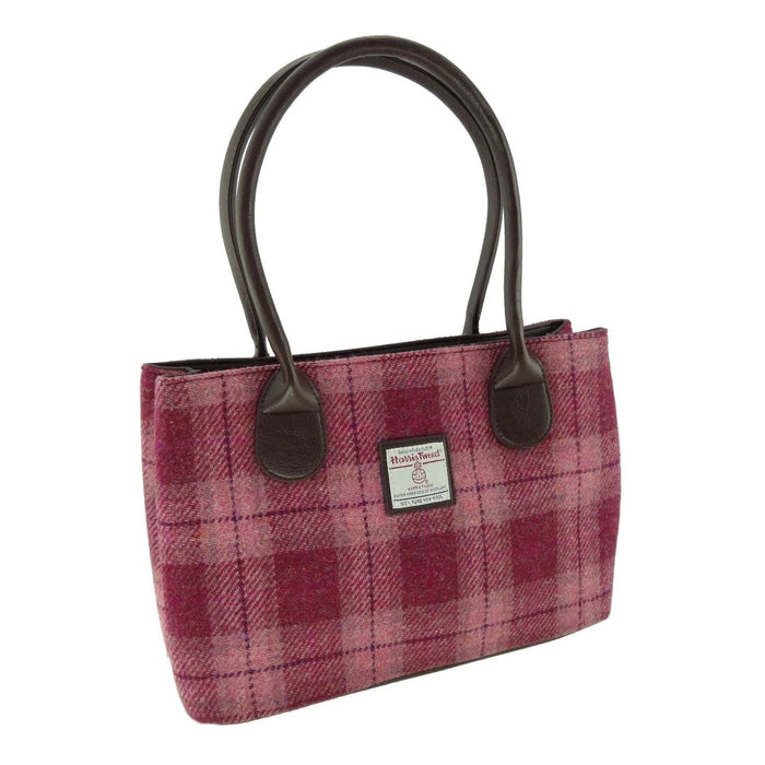 Harris Tweed Cassley Classic Handbag - Elegant Tartan Shoulder Bag - Heritage Of Scotland - Salmon Pink Check (COL099)