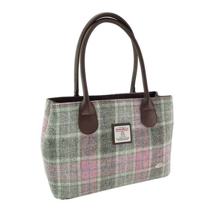 Harris Tweed Cassley Classic Handbag - Elegant Tartan Shoulder Bag - Heritage Of Scotland - Soft Pink Buchanan (COL134)