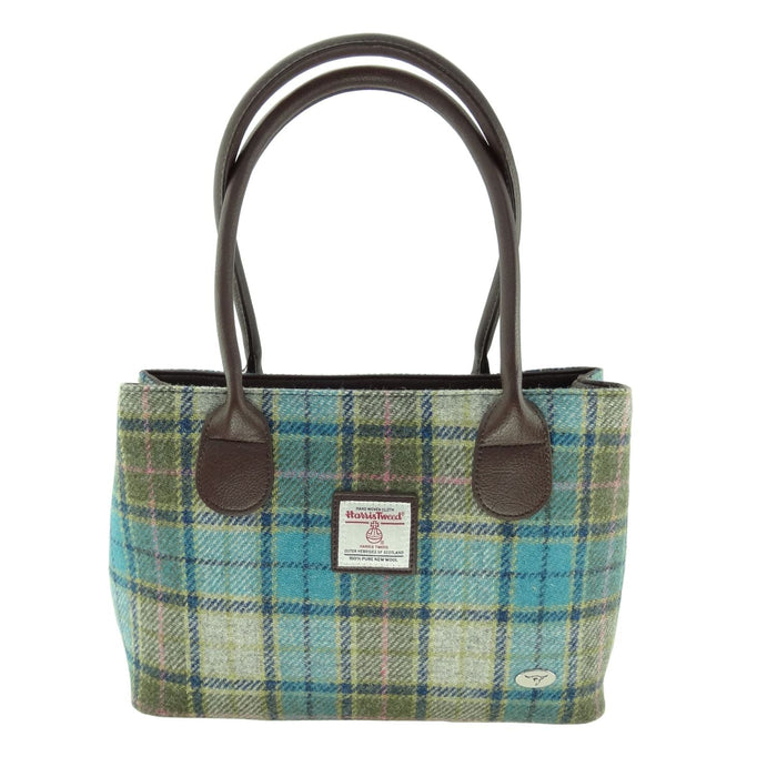 Harris Tweed Cassley Classic Handbag - Elegant Tartan Shoulder Bag - Heritage Of Scotland - Turquoise Tartan (COL122)