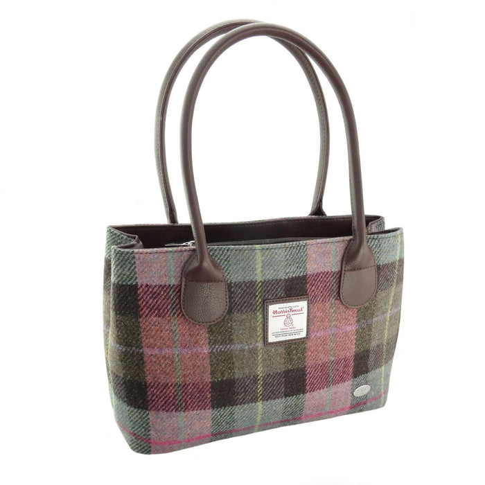 Harris Tweed Classic Handbag Muted Green & Rose Pink Tartan - Heritage Of Scotland - MUTED GREEN & ROSE PINK TARTAN