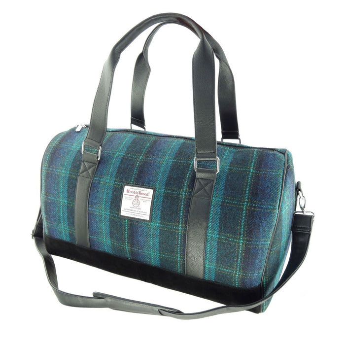 Harris Tweed Clyde Weekend Bag – Spacious Wool Travel Holdall - Heritage Of Scotland - Blue with Turquoise Overcheck (COL119)